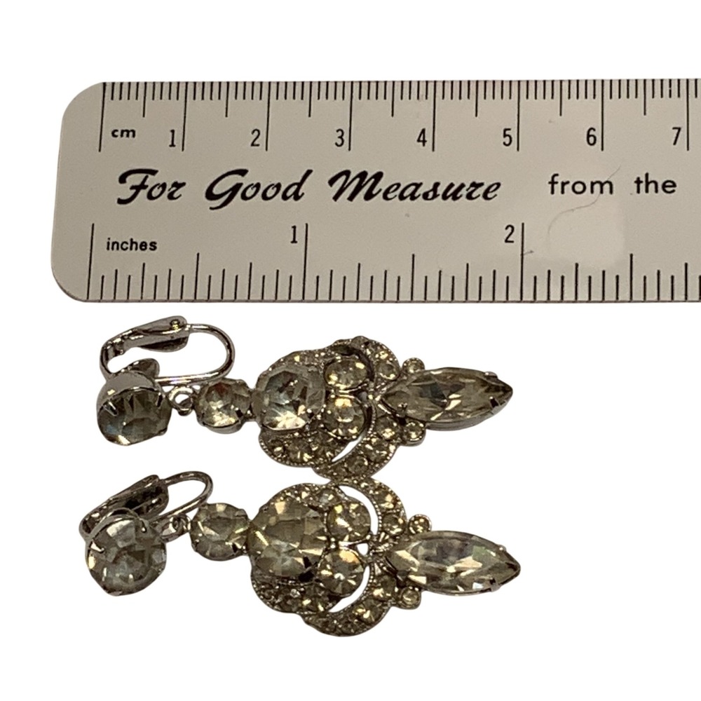 Eisenberg Ice Rhinestone Dangle Clip On Earrings Silver Tone Vintage